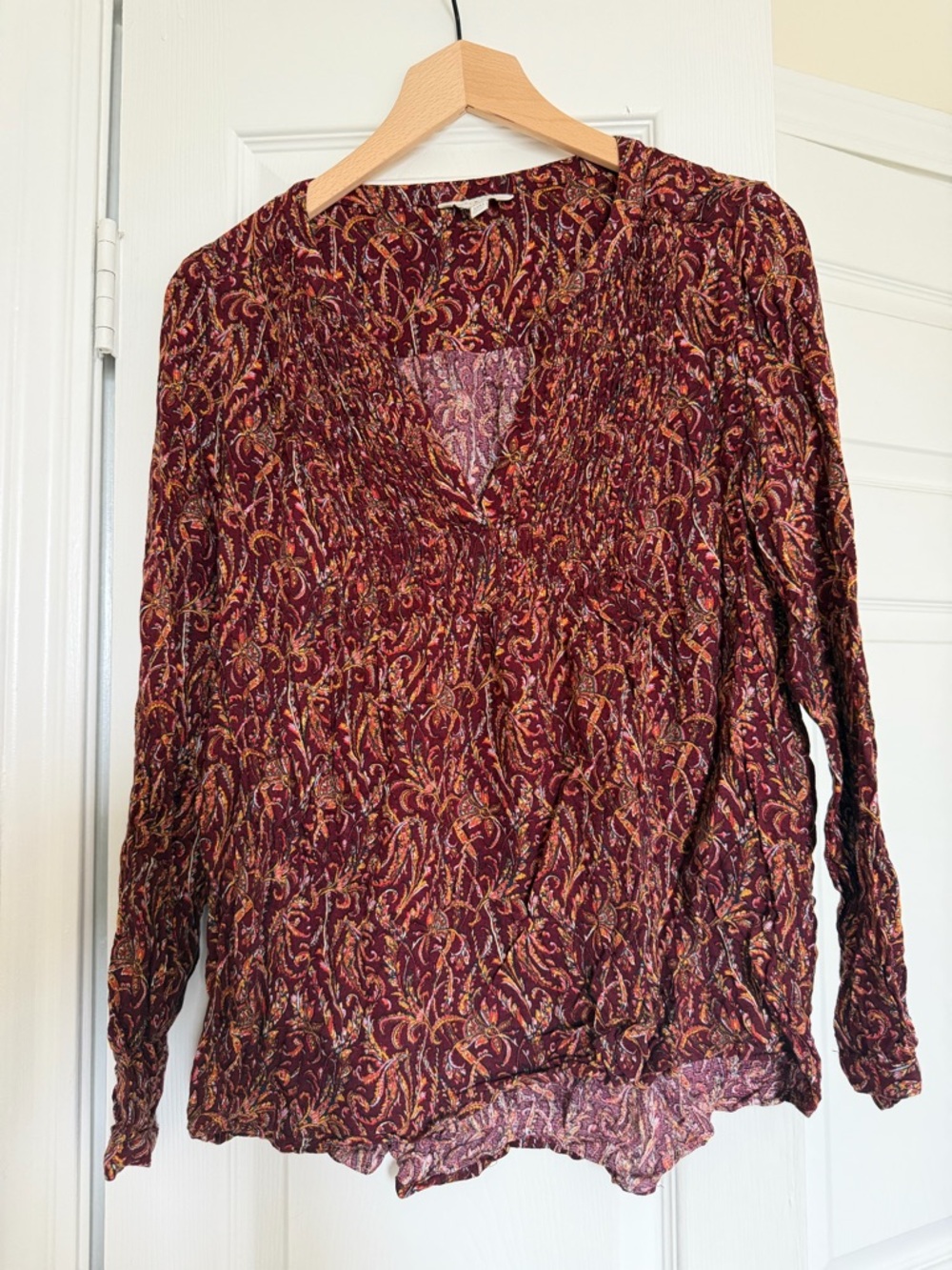 Lucky Brand Burgundy Paisley V-Neck Blouse